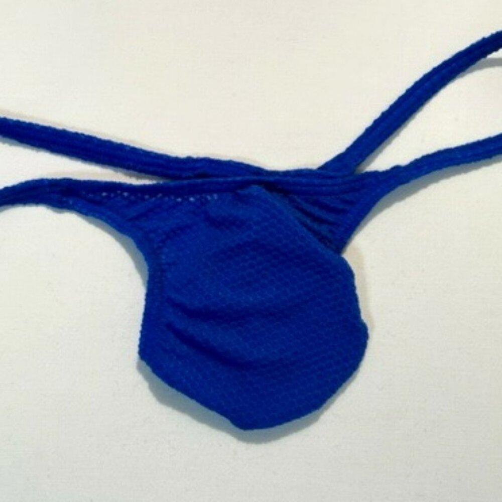 Men's  Waffled See-Through "T-Back" Thong - Blue - Pouch - Picture 6 of 11